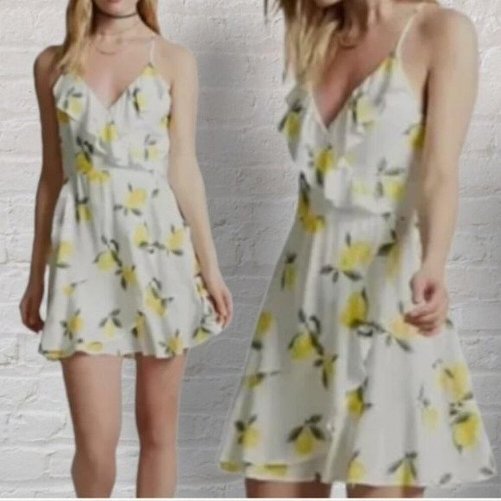 Japna Womens mini dress size medium lemons printed wrap adjustable straps nwt - Picture 3 of 13